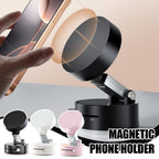 Magnetic phone holder with smartphone attachment on a neutral background