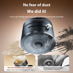 Black vacuum cleaning tool with text about TPE high-elastic base on a brown background